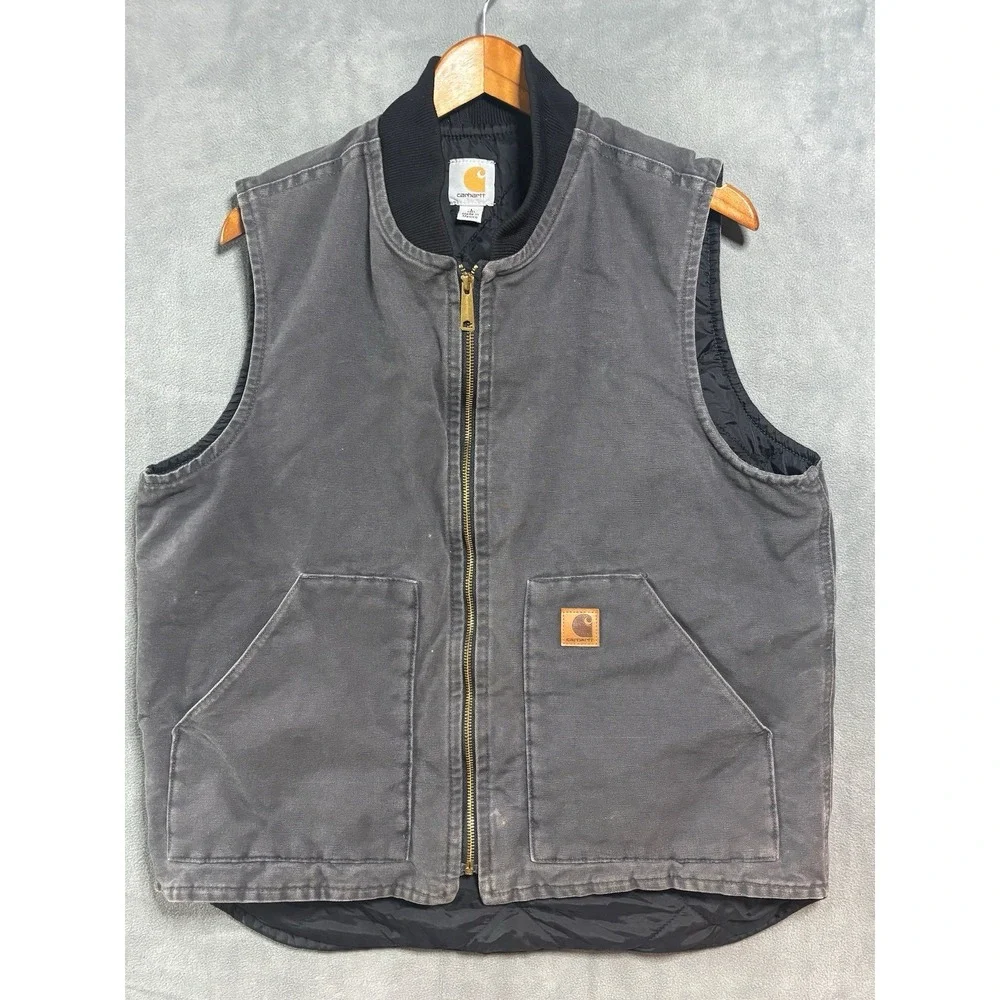 VINTAGE CARHARTT QUILT LINED Gray VEST JACKET 2000 V02MOS L MADE IN Mexico